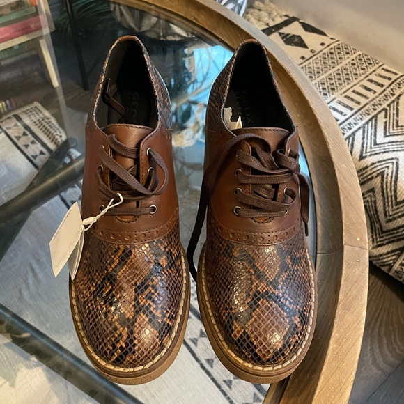 Geox Leather Adrya Snakeskin Brown Ankle Boots - Picture 7 of 8